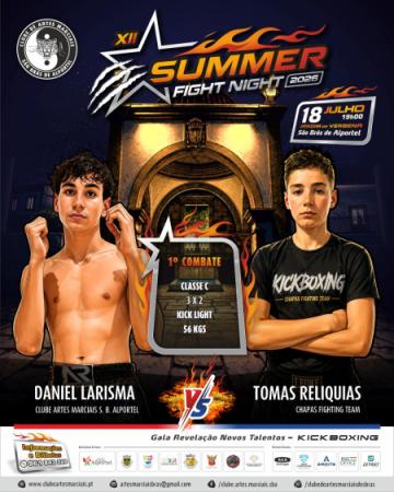 Combate nº 1, DANIEL LARISMA VS TOMAS RELIQUIAS, JUVENIL, 56KGS, Assaltos: 3 X 2, Classe: C, Disciplina: KICK LIGHT