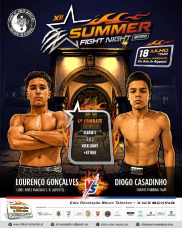 Combate nº 6, LOURENÇO GONÇALVES VS DIOGO CASADINHO, JUVENIL, +47KGS, Assaltos: 3 X 2, Classe: C, Disciplina: KICK LIGHT